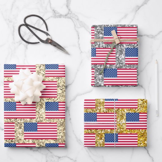 Girl Niedlich Fun Glitzer Patriotic American USA F Geschenkpapier Set (Vorderseite)