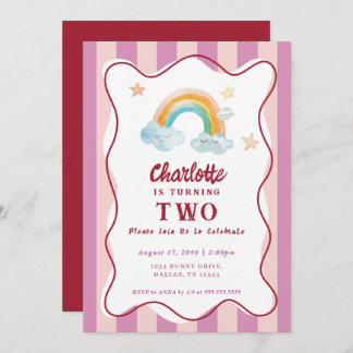 Girl Niedlich Lila Watercolor Rainbow Baby Geburts Einladung