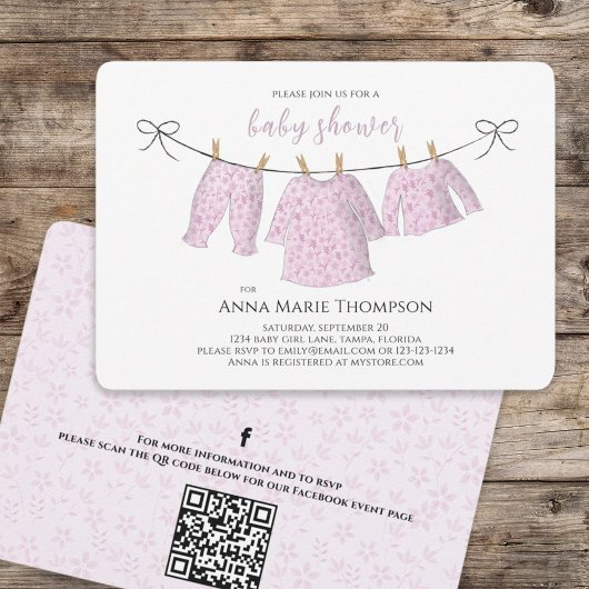 Girl Niedlich Pink Babydusche QR Code Social Media Einladung