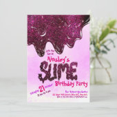 Girl Niedlich Pink Funkelnd Glitzer Slime Birthday Einladung (Stehend Vorderseite)