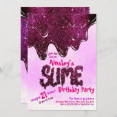 Girl Niedlich Pink Funkelnd Glitzer Slime Birthday Einladung (Vorne/Hinten)