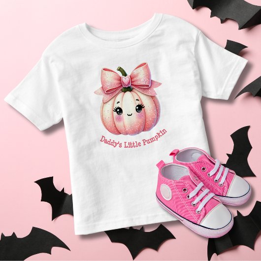 Girl Niedlich Pink Pumpkin mit Bow Halloween Kleinkind T-shirt