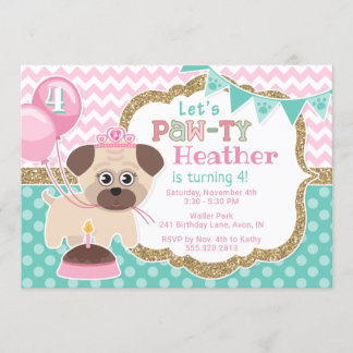 Girl Niedlich Princess Puppy Pawty zum Geburtstag Einladung