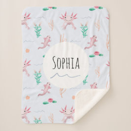 Girl Niedlich Quirky Pink Axolotl River Pattern Ki Sherpadecke