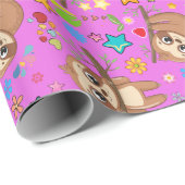 Girl Niedlich Sloth Pink Pattern Kinderdusche Gebu Geschenkpapier (Rolleneckpunkt)
