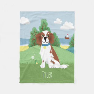 Girl Niedlich Springer Spaniel Hund und Name Kinde Fleecedecke