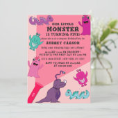 Girl Niedliches Monster Blitzlicht Sleepover Gebur Einladung (Stehend Vorderseite)