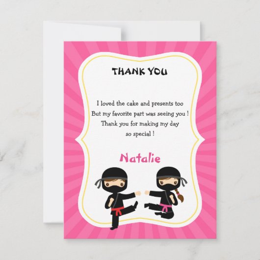 Girl Ninja Dankeschön Card - Krieger-Kindergeburts Dankeskarte (Vorderseite)