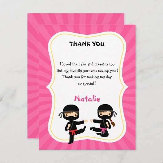 Girl Ninja Dankeschön Card - Krieger-Kindergeburts Dankeskarte (Vorne/Hinten)
