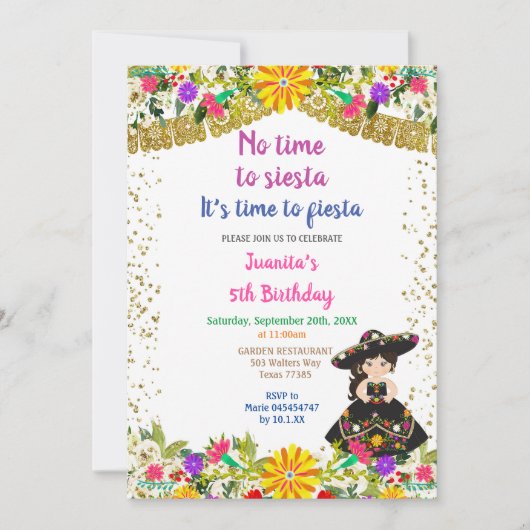 Girl No Time to Siesta Es ist Zeit für ein Fest Einladung (Vorderseite)