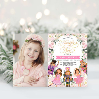 Girl Nutcracker Blush Floral Winter Geburtstagspar Einladung