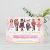 Girl Nutcracker Winter Blush Gold Floral Geburtsta Einladung (Stehend Vorderseite)