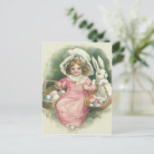 Girl Oaster Basket Bunny Cfarbene Eier Feiertagspostkarte (Stehend Vorderseite)