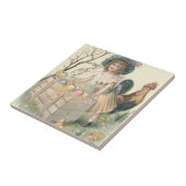 Girl Oaster Chick Rooster Farbiges Ei Fliese (Seite)