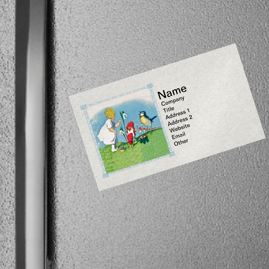 Girl Oaster Lilly Gnome Elves Singing Bird Basket Magnetische Visitenkarte