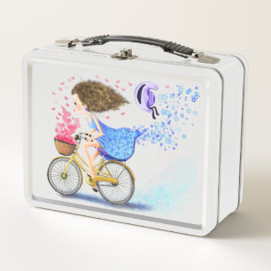 Girl on a Bike Metal Lunch Box Geschenk Romantisch
