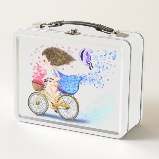Girl on a Bike Metal Lunch Box Geschenk Romantisch (Vorderseite)