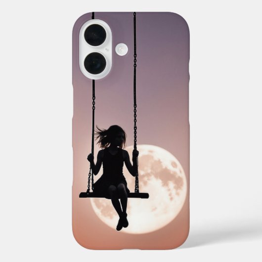 Girl On a Swing Silhouette On a Moon Case-Mate iPhone Hülle (Rückseite)