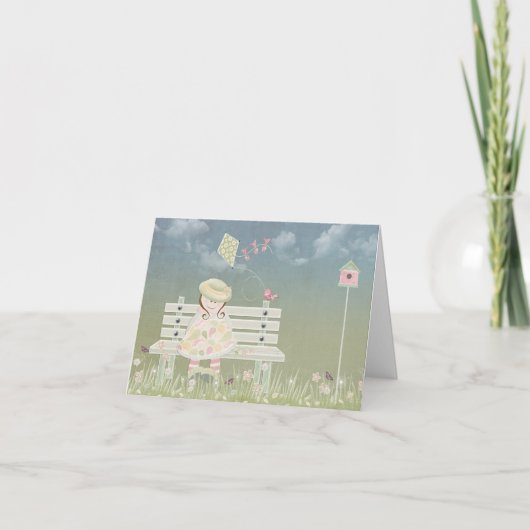 Girl on Bench Bird and Kite Karte (Vorderseite)