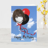 Girl on Birthday Balloon Karte (Gelbe Blume)
