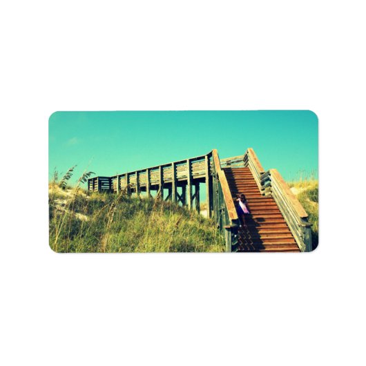 Girl on board walk, Florida Gulf Coast Beach Adressaufkleber (Vorne)