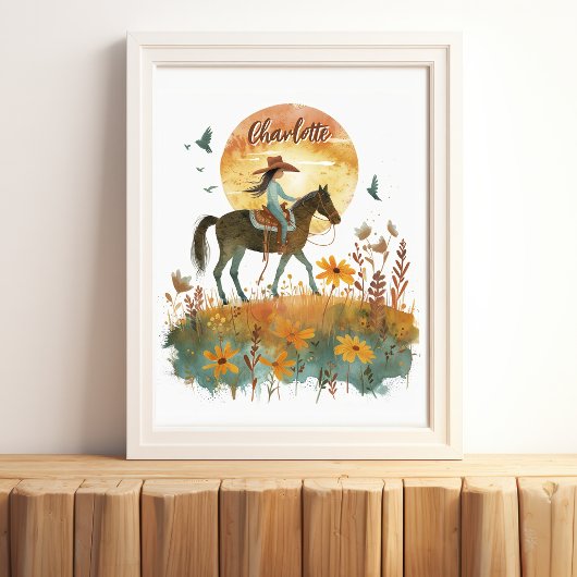 Girl on Horse Sunset Personalisierter Name Poster