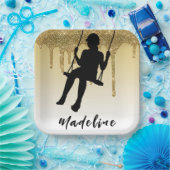 Girl on Swing Gold Glitzer Tropfen Ombre Pappteller (Party)