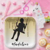 Girl on Swing Gold Glitzer Tropfen Ombre Pappteller (Party)