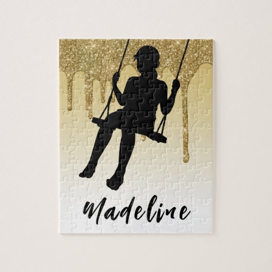 Girl on Swing Gold Glitzer Tropfen Ombre Puzzle (Vertikal)