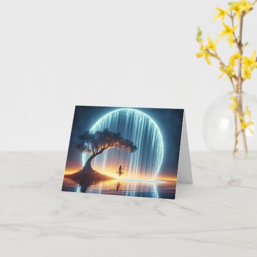 Girl on Swing Note Card Karte (Gelbe Blume)