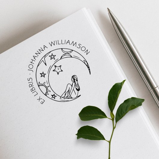 Girl On The Moon Custom Name Library Book Gummistempel