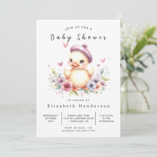 Girl Online Duck Baby Showdusche Einladung (Stehend Vorderseite)