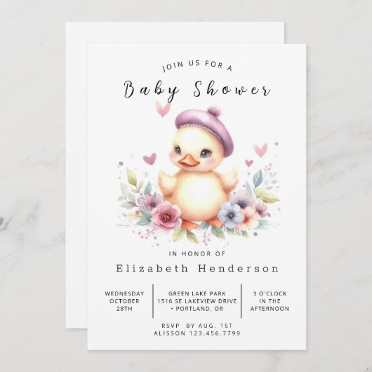 Girl Online Duck Baby Showdusche Einladung (Vorne/Hinten)