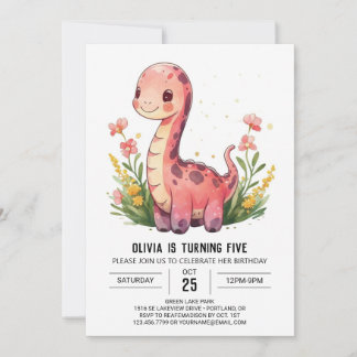 Girl Online Pastel Dinosaur Girl Geburtstag Einladung