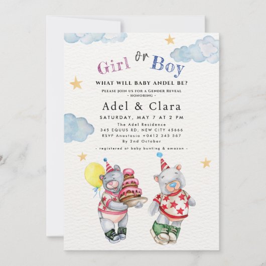 Girl or Boy Gender Reveal Invitation  Einladung (Vorderseite)