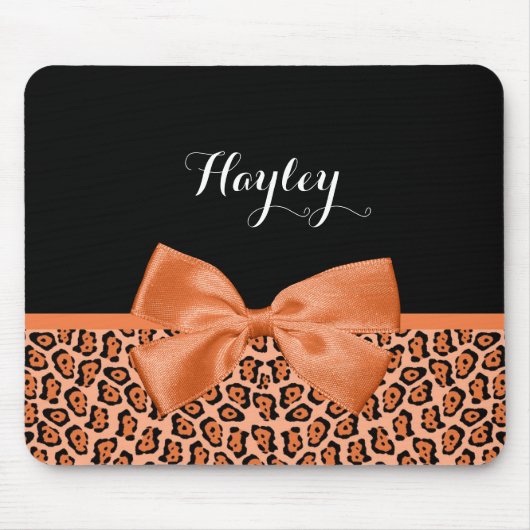 Girl Orange Black Jaguar Niedliches Band mit Namen Mousepad (Vorne)