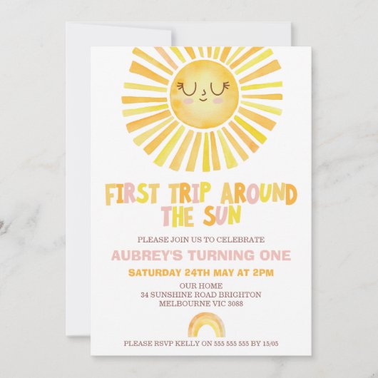 Girl Orange Erster Ausflug rund um die Sonne 1. Ge Einladung (Vorderseite)