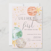 Girl Outer Space erster Geburtstag Einladung (Vorderseite)