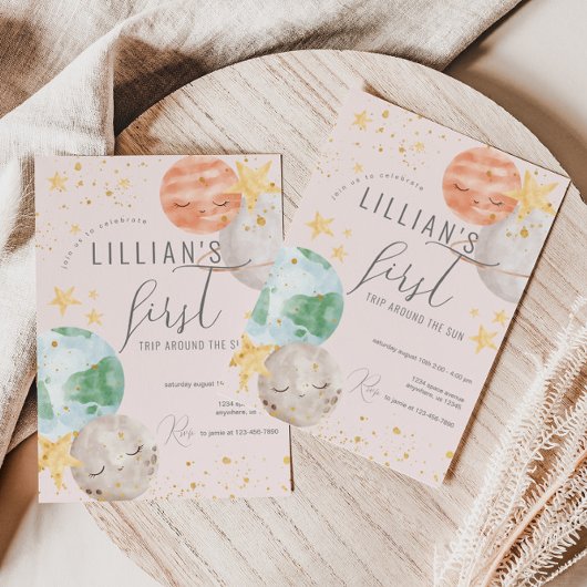 Girl Outer Space erster Geburtstag Einladung