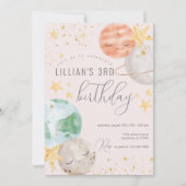 Girl Outer Space Geburtstagsparty Einladung (Vorderseite)