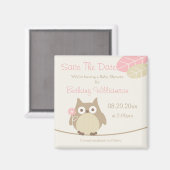 Girl Owl Babydusche Save the Date Magnet (Vorderseite/Rückseite)