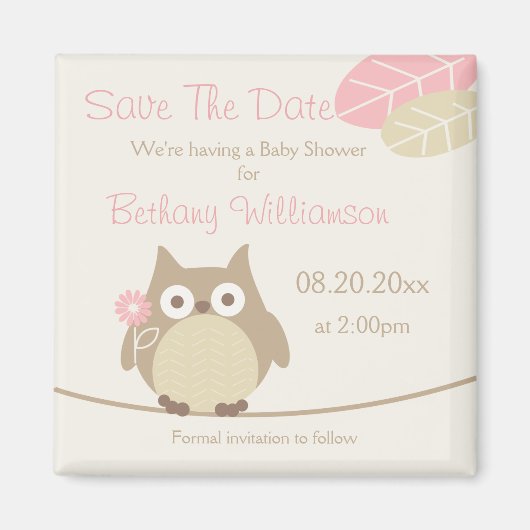 Girl Owl Babydusche Save the Date Magnet (Vorne)