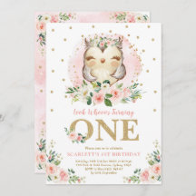 Girl Owl Blush Pink Floral 1. Geburtstag Party