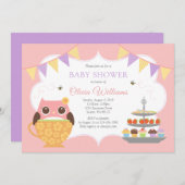 Girl Owl Tea Party Kinderdusche Einladung (Vorne/Hinten)