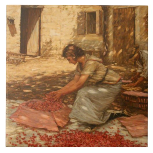 Girl Packing Cherries in der Provence (Frankreich) Fliese (Vorderseite)
