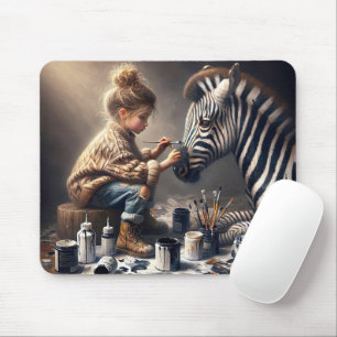 Girl Painting Stripes auf einem Zebra Mousepad