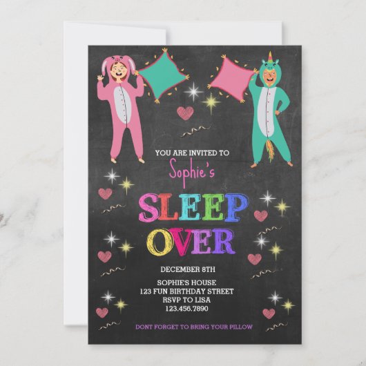 Girl Pajama Party, Sleepover Party, Slumber Geburt Einladung (Vorderseite)