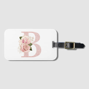 Girl Pale Rose Gold Glitzer Floral Monogram B Gepäckanhänger