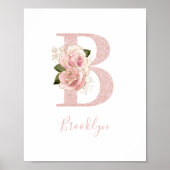 Girl Pale Rose Gold Glitzer Floral Monogram B Poster (Vorne)
