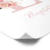Girl Pale Rose Gold Glitzer Floral Monogram E Poster (Ecke)